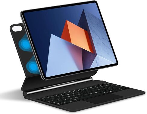 حافظة لوحة المفاتيح السحرية لهاتف Huawei MateBooke E GO مقاس 12.35 بوصة حافظة لوحة مفاتيح بإضاءة خلفية لاسلكية باللغة الإنجليزية مع لوحة تتبع ناتئة عائمة ولوحة تتبع متعددة اللمس (أسود) in Kuwait