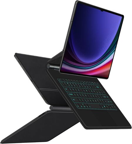حافظة لوحة المفاتيح السحرية لجهاز سامسونج جالاكسي تاب S10 الترا 14.6 بوصة SM-X920/SM-X926 حافظة لوحة المفاتيح اللاسلكية الإنجليزية مع لوحة التتبع العائمة الكابولي لوحة التتبع متعددة اللمس (أسود) (لوحة اللمس الخلفية) in Kuwait