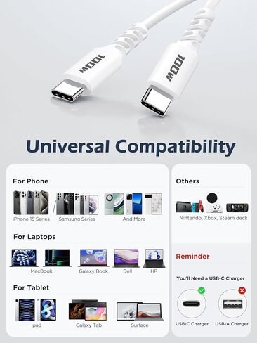 USB C to USB C Cable, 100W [2-Pack 6.6FT] Type C to C Fast Charging Cable USBC to USBC c Charger Cord for iPhone 15 Pro Max Sam sung Galaxy S24 S23 S10 S9 iPad Pro 12.9 11 Air MacBook Air Pro ,pixel in Kuwait