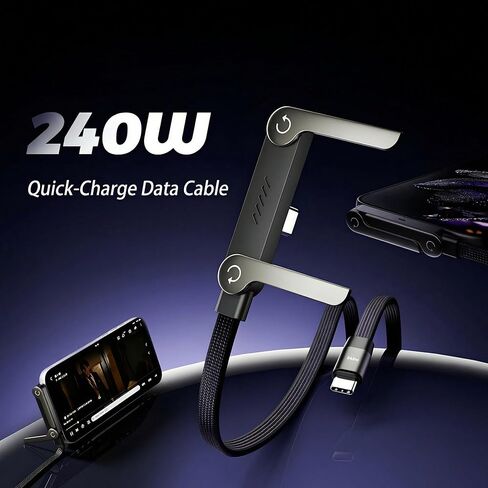 كابل شحن غير مرئي 2 في 1 - سلك شاحن USB-C متعدد الزوايا قابل للتعديل (4.9 قدم) مع شحن سريع 240 وات للهواتف الذكية والأجهزة اللوحية وأجهزة الكمبيوتر المحمولة وأجهزة الألعاب in Kuwait