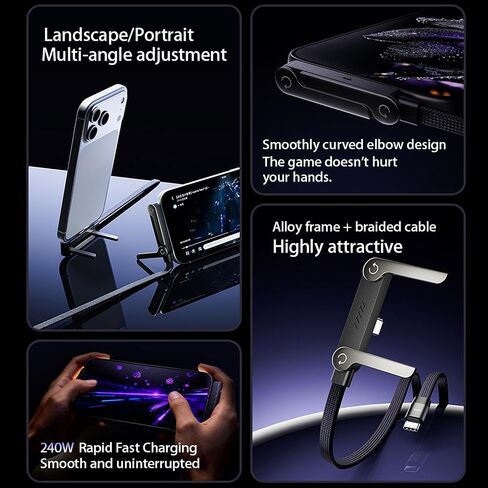 كابل شحن غير مرئي 2 في 1 - سلك شاحن USB-C متعدد الزوايا قابل للتعديل (4.9 قدم) مع شحن سريع 240 وات للهواتف الذكية والأجهزة اللوحية وأجهزة الكمبيوتر المحمولة وأجهزة الألعاب in Kuwait