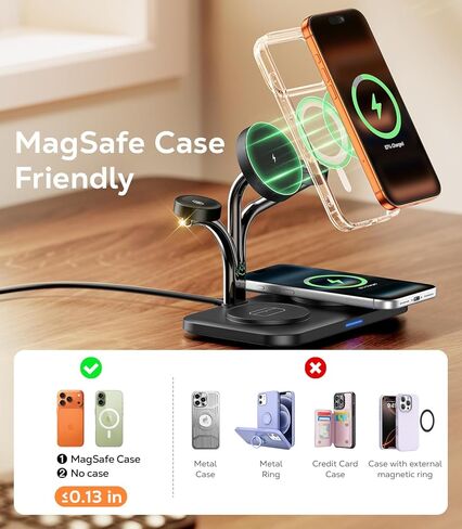 محطة شحن مغناطيسية 45 وات 5 في 1 لأجهزة Apple المتعددة، حامل شاحن مزدوج للهاتف وساعة Apple، شاحن لاسلكي سريع لشاحن MagSafe لسلسلة iPhone 17-12، لساعة Apple وAirPods in Kuwait