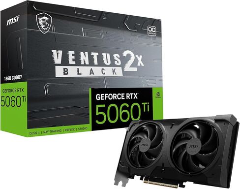 msi Gaming RTX 5060 Ti 16G Ventus 2X OC Black Plus Graphics Card (16GB GDDR7, 128-bit, Extreme Performance: 2617 MHz, DisplayPort x 3 2.1a, HDMI 2.1b, NVIDIA Blackwell Architecture) in Kuwait