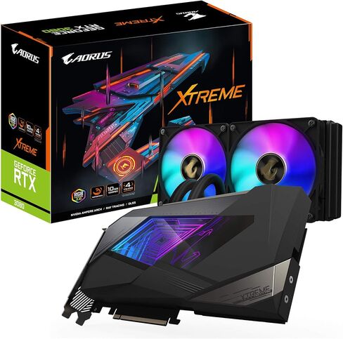 بطاقة رسومات GIGABYTE AORUS GeForce RTX 3080 XTREME WATERFORCE 10G، نظام تبريد WATERFORCE، 10 جيجابايت 320 بت GDDR6X، بطاقة فيديو GV-N3080AORUSX W-10GD in Kuwait