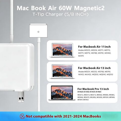 شاحن 60 وات لجهاز MacBook Pro، شاحن محول طاقة مغناطيسي 60 وات على شكل حرف T بديل لجهاز Mac Pro/air 11/13 بوصة (ينطبق على 2012-2017) in Kuwait