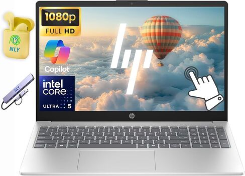 HP 15.6" FHD Touchscreen Business Laptop Computer, 14-Core Intel Core Ultra 5 125H Processor, 8GB RAM 256GB SSD, Windows 11, Intel Arc Graphics, Numeric Keypad, NLY Earphones & 8-in-1 Hub, Silver in Kuwait