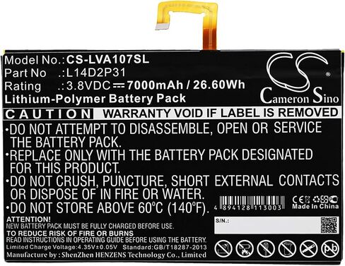 Cameron Sino Battery for A10-70, Tab 2 A10-30F, Tab 2 A10-30L, Tab 2 A10-70, Tab 2 A10-70F, Tab 2 A10-70L, Tab 4 10 LTE TB-X304L, TAB 4 10 Plus, Tab 4 10 Table, TB2-X30, TB2-X30F 7000mAh in Kuwait