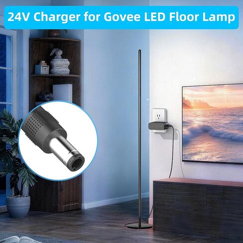 24V Corner Floor Lamp Power Cord Replacement for Govee LED Lights H6076A H66A0 H6078 AC/DC Power Adapter in Kuwait