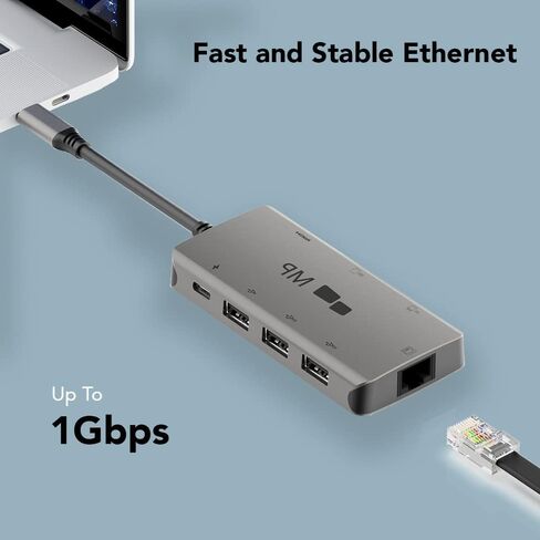 Mobile Pixels 8 في 1 USB C Hub/محول/دونجل USB 3.0، منفذ إيثرنت، منفذ HDMI 4K، فتحة بطاقة SD، فتحة بطاقة Micro SD، منفذ شحن USB-C، محمول لجميع أجهزة الكمبيوتر المحمولة من النوع C (رمادي فضائي) in Kuwait