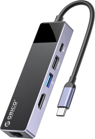USB C Hub, ORICO 5 in 1 MacBook Docking Station Multiport Adapter with PD 60W，HDMI 4K@30Hz，USB-A3.0×1，USB-A2 .0×1，RJ45×1 Compatible with Dell/Surface/HP/Lenovo Laptops in Kuwait