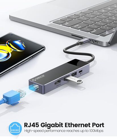 USB C Hub, ORICO 5 in 1 MacBook Docking Station Multiport Adapter with PD 60W，HDMI 4K@30Hz，USB-A3.0×1，USB-A2 .0×1，RJ45×1 Compatible with Dell/Surface/HP/Lenovo Laptops in Kuwait