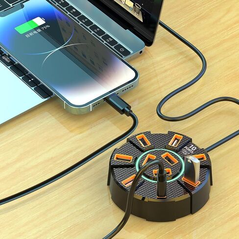 USB 2.0 Hub 10 Ports Multi Splitter Adapter with Light 120cm Cable, 5Gbps High Speed USB Expansion Data Transfer Expander for PC Laptop in Kuwait