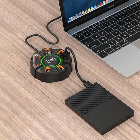 USB 2.0 Hub 10 Ports Multi Splitter Adapter with Light 120cm Cable, 5Gbps High Speed USB Expansion Data Transfer Expander for PC Laptop in Kuwait