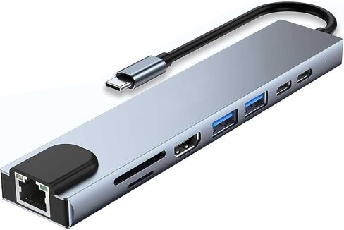 محول تلفزيون HDMI 8 في 1 USB-C Hub RJ45 منفذ إيثرنت متوافق مع Samsung Galaxy Z Flip7/Z Flip7 FE، Type-C PD قارئ بطاقة الشاحن وشبكة محول جهاز عرض الصوت والفيديو in Kuwait