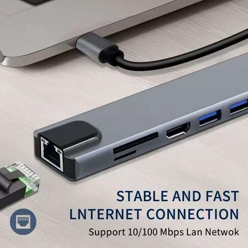 محول تلفزيون HDMI 8 في 1 USB-C Hub RJ45 منفذ إيثرنت متوافق مع Samsung Galaxy Z Flip7/Z Flip7 FE، Type-C PD قارئ بطاقة الشاحن وشبكة محول جهاز عرض الصوت والفيديو in Kuwait