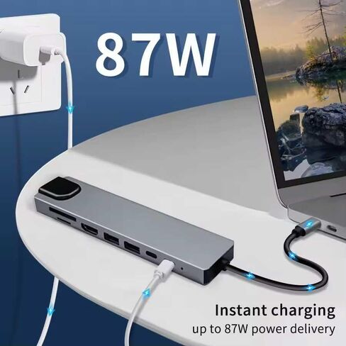 محول تلفزيون HDMI 8 في 1 USB-C Hub RJ45 منفذ إيثرنت متوافق مع Samsung Galaxy Z Flip7/Z Flip7 FE، Type-C PD قارئ بطاقة الشاحن وشبكة محول جهاز عرض الصوت والفيديو in Kuwait