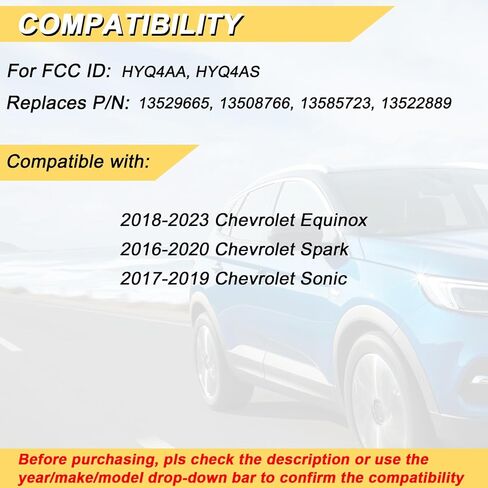 استبدال Vurkcy Key Fob لـ 2016-2020 Chevy Spark/ 18-23 Equinox/ 17-19 جهاز التحكم عن بعد للدخول بدون مفتاح للسيارة، HYQ4AA HYQ4AS، 3 أزرار in Kuwait