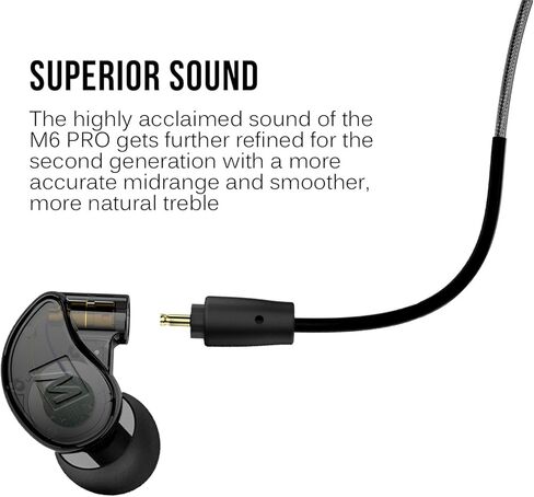 سماعات أذن MEE audio M6 PRO من الجيل الثاني داخل الأذن، حزمة مقبس صوت 3.5 مم مع كابل سماعة رأس USB-C، سماعات أذن IEM عازلة للضوضاء، كابلات قابلة للفصل، ميكروفون وجهاز تحكم عن بعد بثلاثة أزرار، أسود in Kuwait