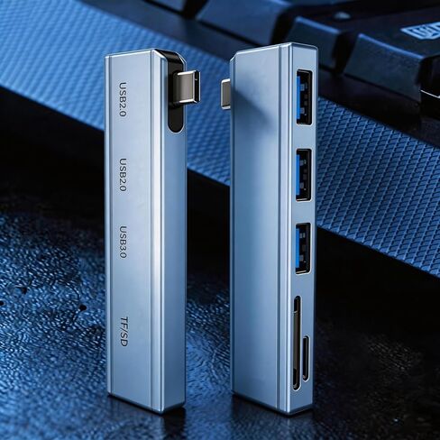 【5 في 1】 موزع USB-C، 2xUSB2.0، 1xUSB3.0، قارئ بطاقة SD/TF، ​​سرعة عالية 5 جيجابت في الثانية، OTG، التوصيل والتشغيل، سبائك الألومنيوم، محمول، متوافق مع MacBook، iPhone، iPad، iMac، الكمبيوتر الشخصي، الكمبيوتر المحمول، Surface، XPS، Dell، HP، Lenovo in Kuwait