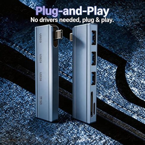 【5 في 1】 موزع USB-C، 2xUSB2.0، 1xUSB3.0، قارئ بطاقة SD/TF، ​​سرعة عالية 5 جيجابت في الثانية، OTG، التوصيل والتشغيل، سبائك الألومنيوم، محمول، متوافق مع MacBook، iPhone، iPad، iMac، الكمبيوتر الشخصي، الكمبيوتر المحمول، Surface، XPS، Dell، HP، Lenovo in Kuwait