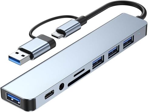 موزع USB C 8 في 2، موزع توسيع USB 3.0 متعدد المنافذ مع قارئ بطاقة SD TF، منافذ USB 2.0 من النوع C، موصلات صوت 3.5 مم، محول موزع متعدد المنافذ لجهاز MacBook Air Pro Galaxy in Kuwait