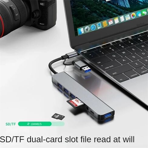 موزع USB C 8 في 2، موزع توسيع USB 3.0 متعدد المنافذ مع قارئ بطاقة SD TF، منافذ USB 2.0 من النوع C، موصلات صوت 3.5 مم، محول موزع متعدد المنافذ لجهاز MacBook Air Pro Galaxy in Kuwait