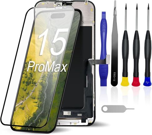 قطعة بديلة لشاشة iPhone 15 Pro Max LCD مقاس 6.7 بوصة - محول رقمي يعمل باللمس مع أدوات إصلاح، متوافق مع الموديلات (A2994، A2995، A2996، A2997) in Kuwait