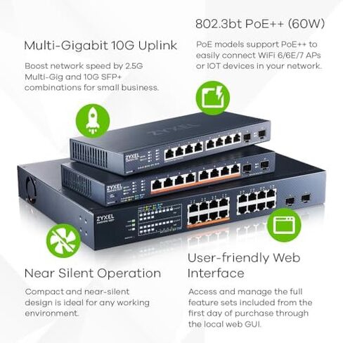 مجموعة Zyxel Nebula SMB Plus، نقطة وصول ثلاثية الموجات WiFi 7 BE11000، محول 2.5G Multi-Gig PoE++، جدار الحماية الأمني، حزمة شبكة مُدارة عبر السحابة من الجيل التالي للشركات المتنامية in Kuwait