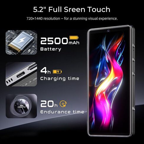 مشغل MP3 HIFI WALKER G7 Pro Android 13 مع Spotify، مشغل وسائط محمول بشاشة لمس 5.2 بوصة عالية الدقة مع واي فاي بلوتوث، كاميرا مزدوجة، مكبر صوت، Google Play، وحدة تخزين قابلة للتوسيع للأطفال والكبار (160 جيجابايت) in Kuwait