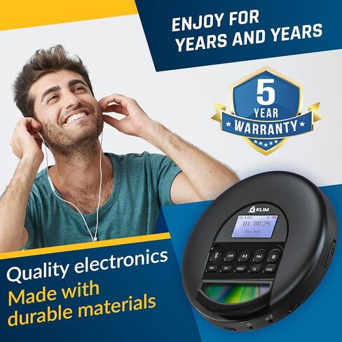 KLIM Nomad Portable CD Player with Long-Lasting Battery - with Headphones - Radio FM - Compatible MP3 CD Player Portable - 16GB TF Card - Radio FM Bluetooth - Ideal for Cars - Black in Kuwait