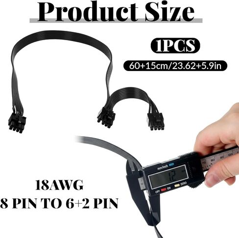 كابل PCIE لـ Corsair، كابل طاقة 8 Pin إلى Dual 6+2 Pin GPU ذكر إلى ذكر كابلات طاقة PCIE محول GPU 8pin متوافق مع مصدر الطاقة المعياري ARESGAME (60 سم + 15 سم) in Kuwait