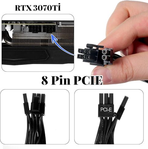 كابل PCIE لـ Corsair، كابل طاقة 8 Pin إلى Dual 6+2 Pin GPU ذكر إلى ذكر كابلات طاقة PCIE محول GPU 8pin متوافق مع مصدر الطاقة المعياري ARESGAME (60 سم + 15 سم) in Kuwait