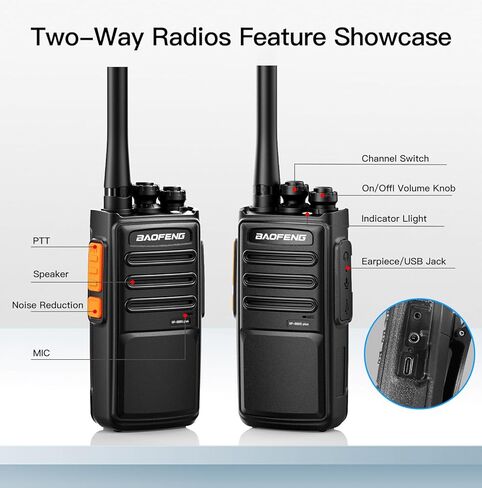 راديو BAOFENG VBT-888S Plus 2 حزمة طويلة المدى لاسلكي تخاطب قناة قابلة لإعادة الشحن 16 جهاز راديو محمول ثنائي الاتجاه للبالغين مع بطارية شحن 1500 مللي أمبير في الساعة Typc-C للمدرسة، الكنيسة، الرحلات البحرية in Kuwait