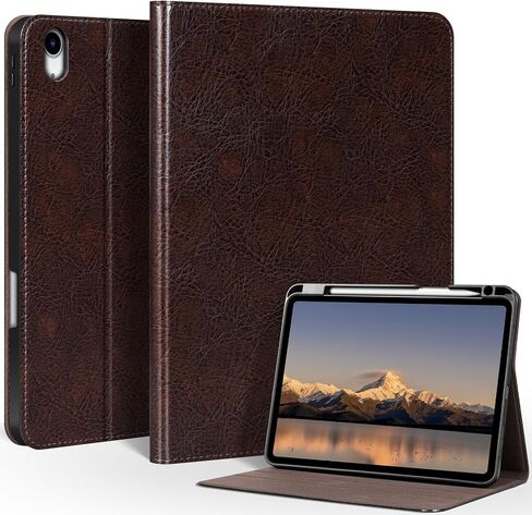 Genuine Leather Case for Ipad (A16) 11th Gen 11 inch 2025 and Ipad 10th Gen 10.9 inch 2022 with Pencil Holder, Protective Shockproof Smart Folio Cover Adjustable Stand,Auto Wake/Sleep, Brown in Kuwait
