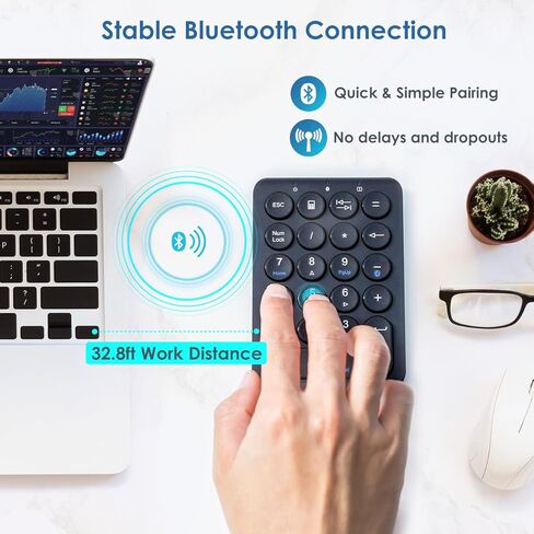 SANWA Tb130 ماوس كرة التتبع بلوتوث + مجموعة لوحة مفاتيح رقمية، ماوس كرة دوارة صامتة، 4 نقطة في البوصة قابلة للتعديل، قابلة لإعادة الشحن بعشرة مفاتيح لاسلكية محمولة، متوافقة مع ماك بوك، ويندوز، الكمبيوتر المحمول، iOS in Kuwait