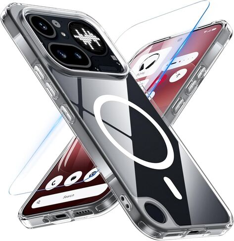 OWKEY Magnetic for Nothing Phone (4a) Pro Case with Screen Protector, [Not-Yellowing] Military-Grade Protection Shockproof Protective Cover Case for Nothing Phone (4a) Pro, Clear in Kuwait