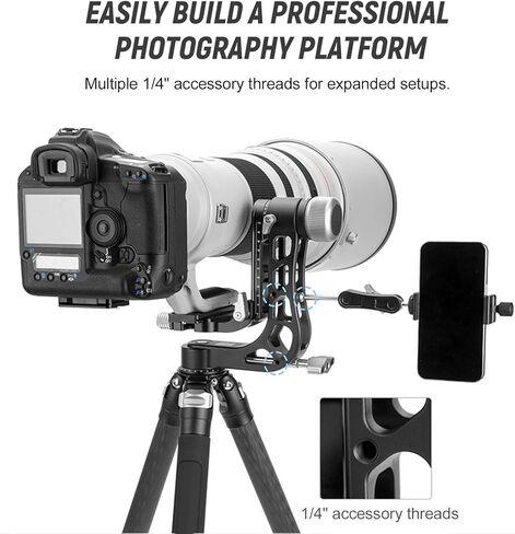 رأس جيمبال عالي التحمل من CUIFATI رأس كروي بانورامي 360 درجة مع لوحة أركا لكاميرات DSLR بدون مرآة أقصى تحميل 33 رطل حامل ثلاثي من سبائك الألومنيوم باستخدام الحاسب الآلي للعدسة الطويلة in Kuwait