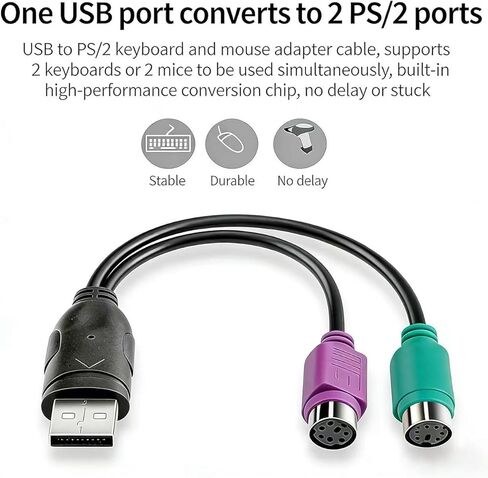 USB to Dual PS/2 Cable Computer Accessories, PS/2 to USB Adapter Converter Compatible with PS2 Keyboard and Mouse (18.5CM) in Kuwait