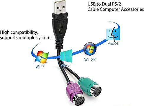 USB to Dual PS/2 Cable Computer Accessories, PS/2 to USB Adapter Converter Compatible with PS2 Keyboard and Mouse (18.5CM) in Kuwait