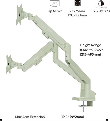 Pixio PS1D Wave Mint Green Dual Monitor Arm with Mint Green HDMI 2.1 Cable Ultra Certified Ultra High Speed 6FT 8K 60Hz 4K 120Hz Nylon Braided in Kuwait
