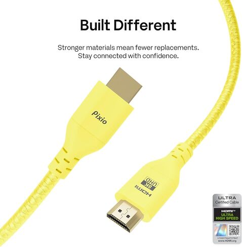 Pixio PS1D Wave Yellow Dual Monitor Arm with Yellow HDMI 2.1 Cable Ultra Certified Ultra High Speed 6FT 8K 60Hz 4K 120Hz Nylon Braided in Kuwait