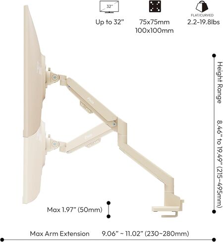 Pixio PS1S Wave Beige Single Monitor Arm with Beige HDMI 2.1 Cable Ultra Certified Ultra High Speed 6FT 8K 60Hz 4K 120Hz Nylon Braided in Kuwait