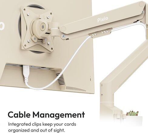 Pixio PS1S Wave Beige Single Monitor Arm with Beige HDMI 2.1 Cable Ultra Certified Ultra High Speed 6FT 8K 60Hz 4K 120Hz Nylon Braided in Kuwait