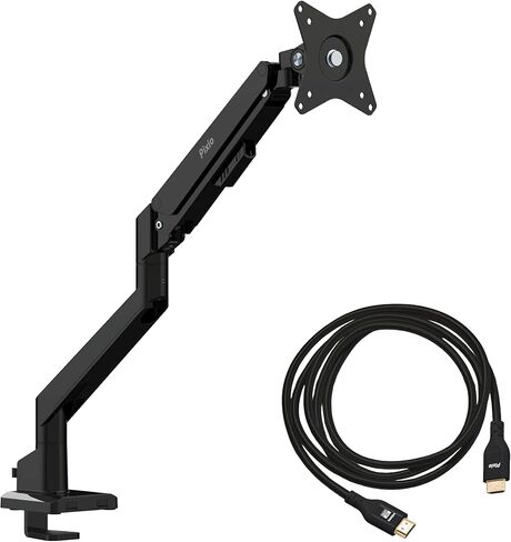 Pixio PS1S Wave Black Single Monitor Arm with Black HDMI 2.1 Cable Ultra Certified Ultra High Speed 10FT 8K 60Hz 4K 120Hz Nylon Braided in Kuwait