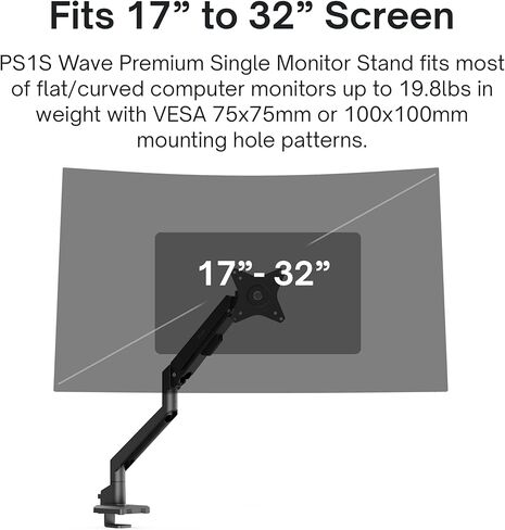 Pixio PS1S Wave Black Single Monitor Arm with Black HDMI 2.1 Cable Ultra Certified Ultra High Speed 10FT 8K 60Hz 4K 120Hz Nylon Braided in Kuwait