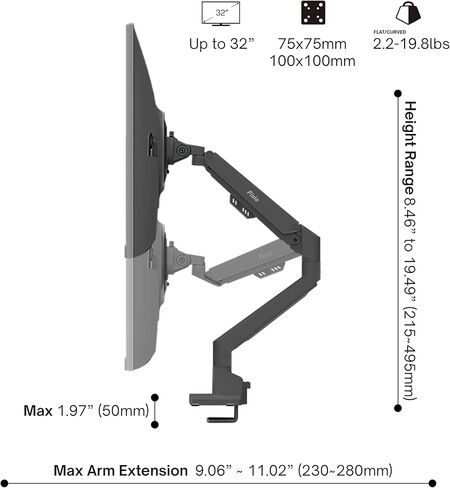 Pixio PS1S Wave Black Single Monitor Arm with Black HDMI 2.1 Cable Ultra Certified Ultra High Speed 10FT 8K 60Hz 4K 120Hz Nylon Braided in Kuwait