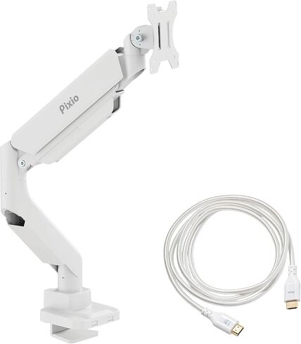Pixio PS2S White Ultrawide Heavy-Duty Premium Single Monitor Arm with White HDMI 2.1 Cable Ultra Certified Ultra High Speed 10FT 8K 60Hz 4K 120Hz Nylon Braided in Kuwait