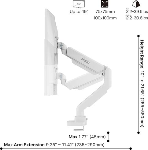 Pixio PS2S White Ultrawide Heavy-Duty Premium Single Monitor Arm with White HDMI 2.1 Cable Ultra Certified Ultra High Speed 10FT 8K 60Hz 4K 120Hz Nylon Braided in Kuwait