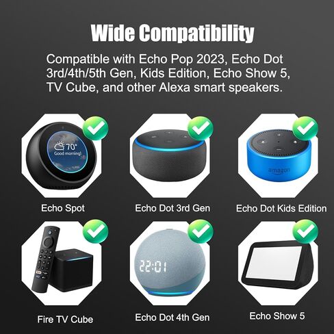 محول طاقة 15 وات متوافق مع Echo Pop، Dot 5th/4th/3rd Gen، إصدار الأطفال، مكعب التلفزيون، Echo Show 5، سلك شاحن بديل لمكبر الصوت الذكي 12 فولت 1.25 أمبير، 6.6 قدم، أسود in Kuwait