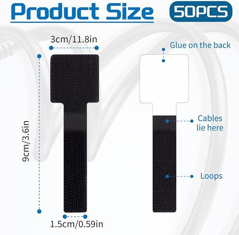 Cable Management - 50pcs Self Reusable Cable Straps Adhesive Cord Organizer Strips,Under Desk Wire Ties for TV Computer Ethernet Cords Electronics in Kuwait